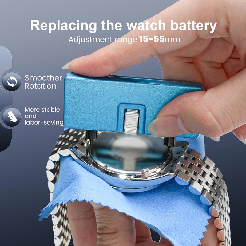 Jorest Watch Repair Tool Kit for Battery Replacement, Strap Adjustment Resizing, Watch Link Pin Remover, Watch Opening, Pry Knife Case Opener for Watch Back Removal, with Watch Hammer, Spring Bars - Image 3